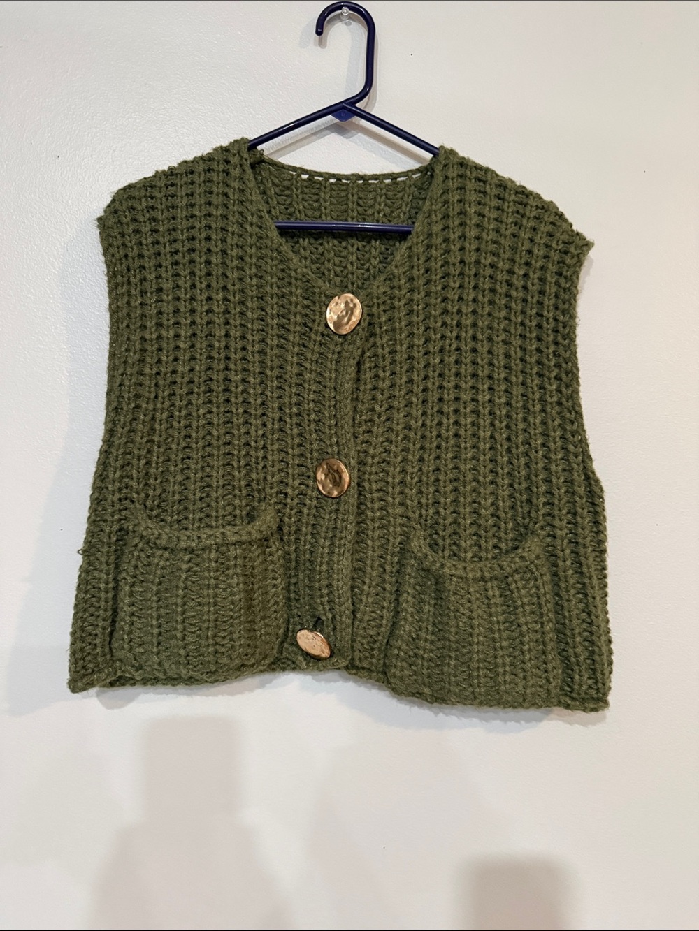 Olive Green Knit Button-Front Sweater Vest
